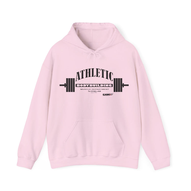Pink Gymstar Athletic  hoodie with black graphic and text on a white background