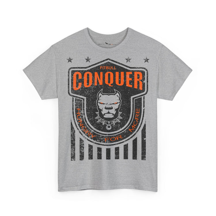 FITBULL Conquer Lion Shield Tee — Vintage Athletic Badge, Distressed Stars & Stripes
