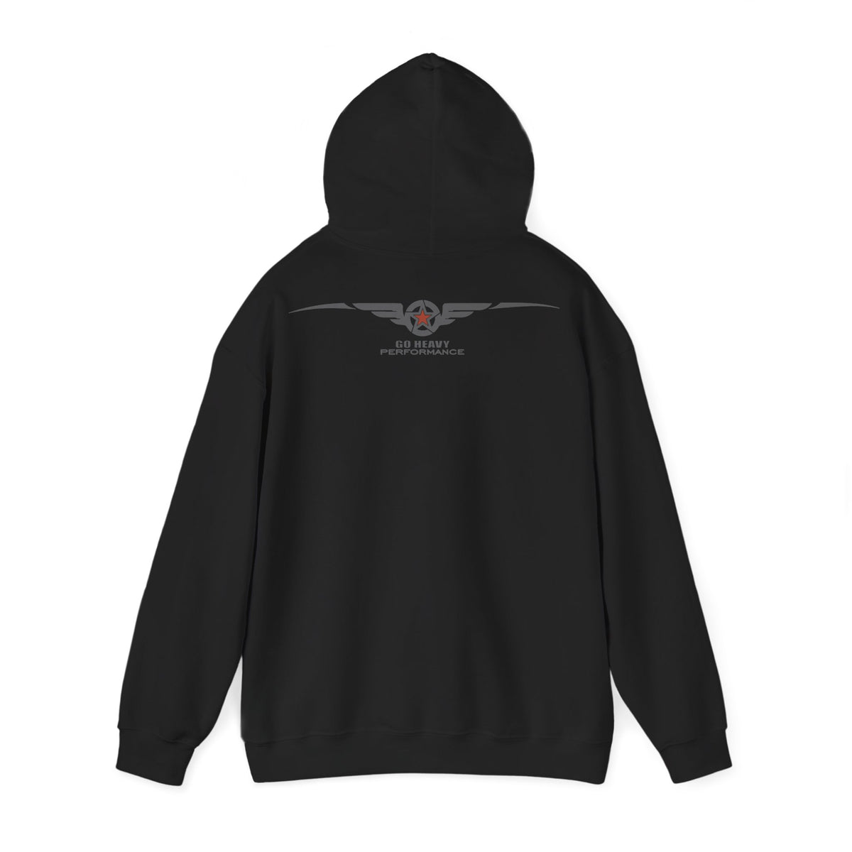 Black hoodie with 'STATUS: PENDING' text on the back against a white background