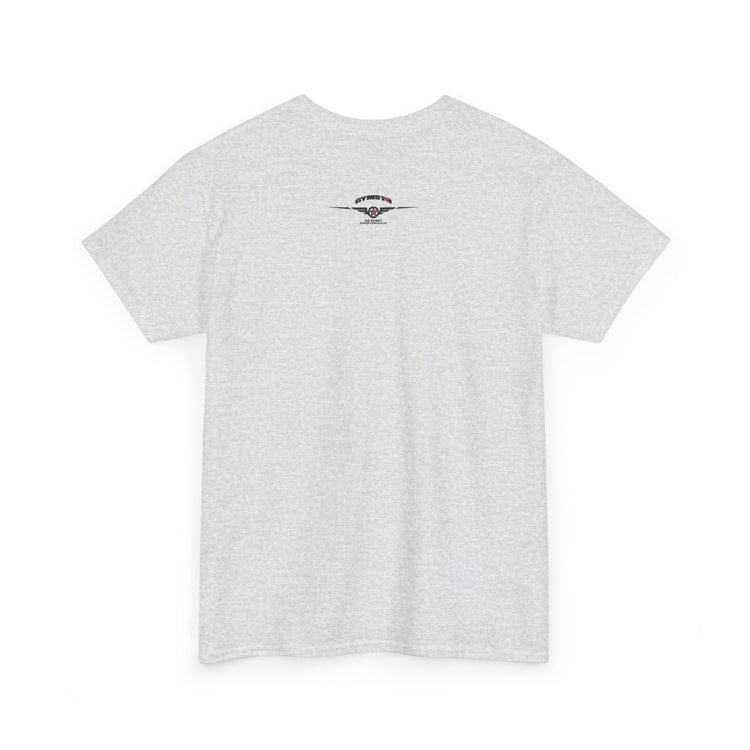 Gray t-shirt with a brand logo on the back against a white background