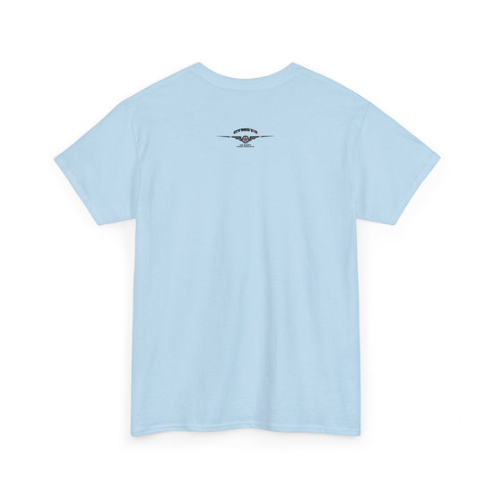 A light blue short-sleeve crewneck t-shirt with a small dark green 'DH' monogram logo printed on the upper chest, displayed against a solid white background.