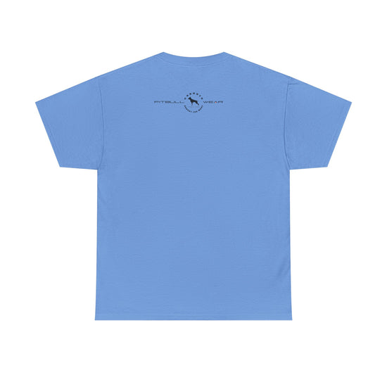 Light blue fitness FITBULL t-shirt with a small logo on the back against a white background