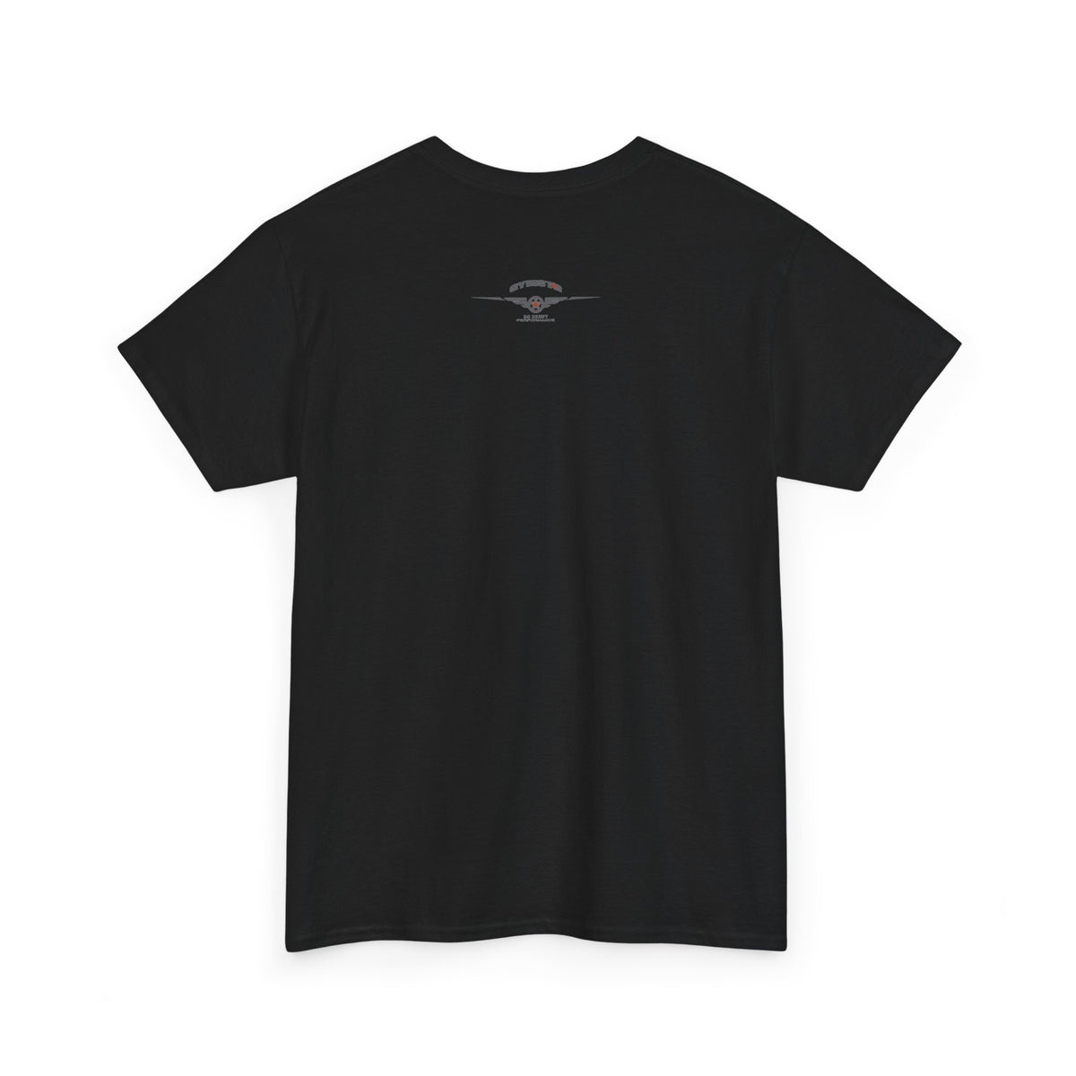 A navy blue short-sleeve crewneck t-shirt shown from the back, laid flat against a solid white background.