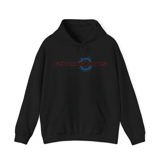 Black Gymworks hoodie with a logo on a white background