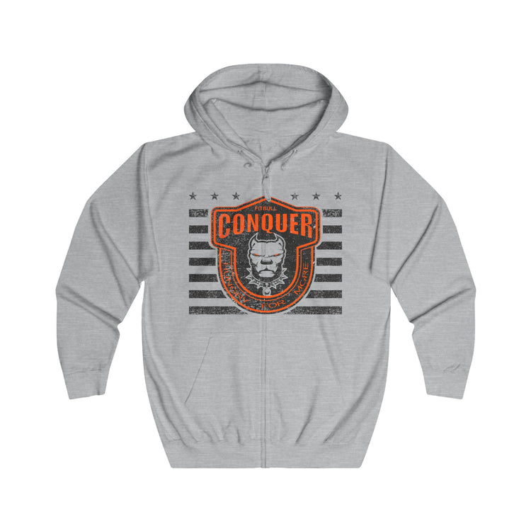 Gray Fitbull hoodie with orange and black graphic design on a white background