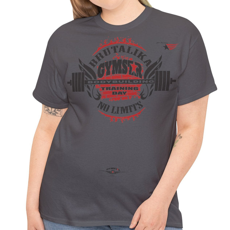 Person wearing a gray t-shirt with 'Jesus Loves You and I'm Trying' text on a white background