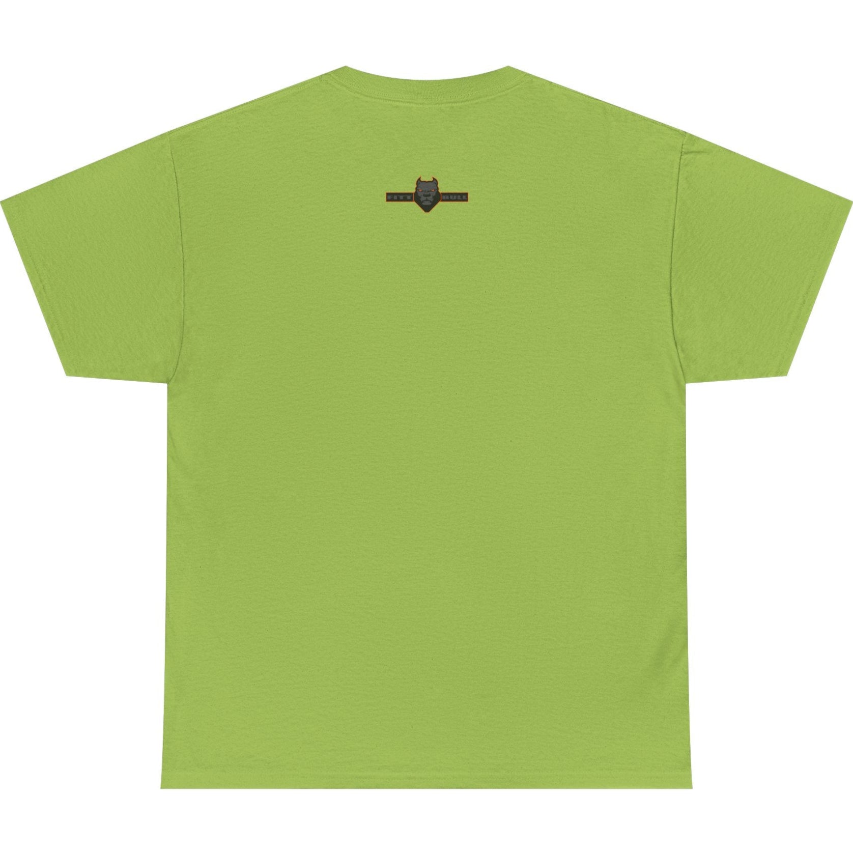 Green t-shirt with a small black logo on the back against a white background