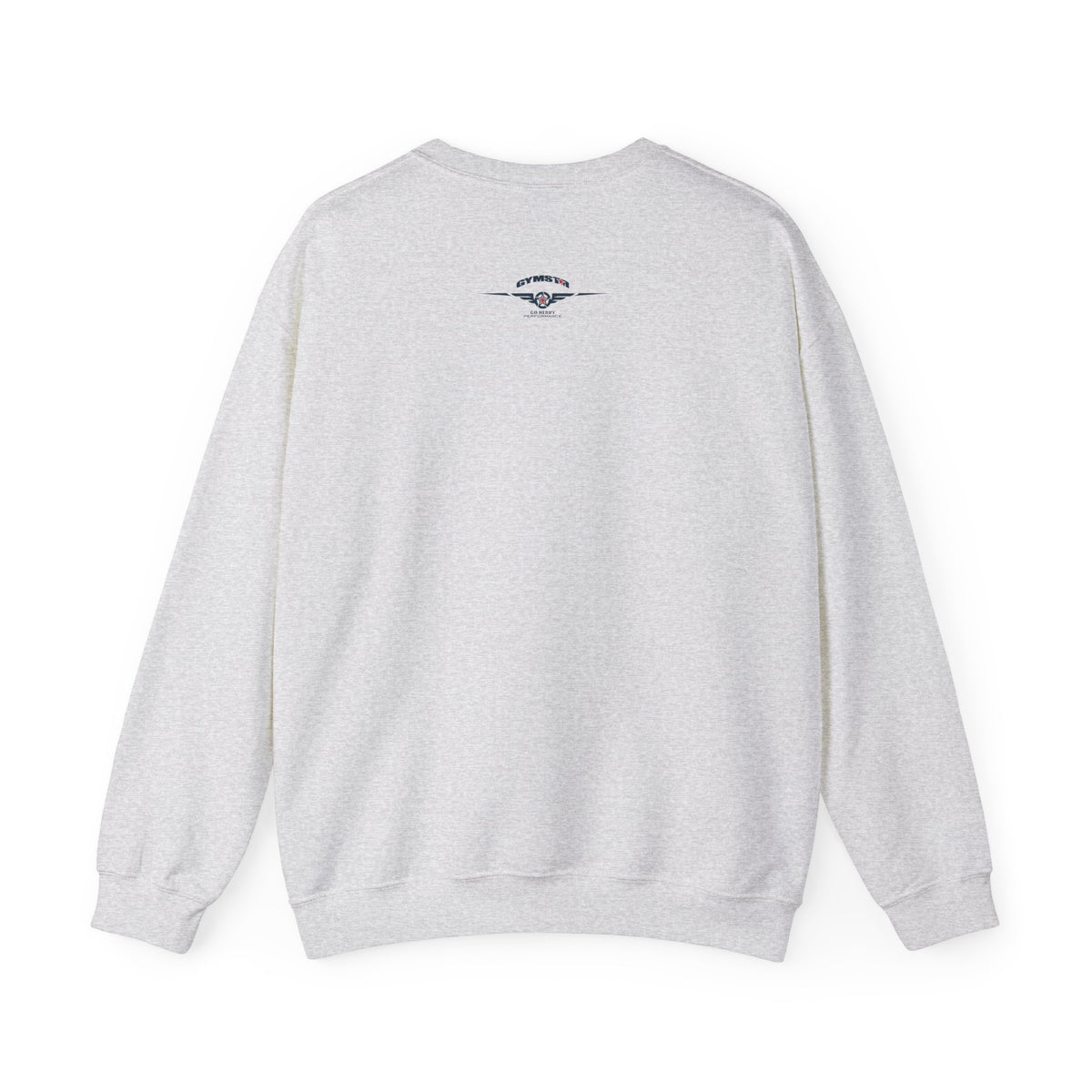Gray sweatshirt with a logo on the back against a white background