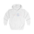 White Gymworks 
hoodie with a logo on a white background