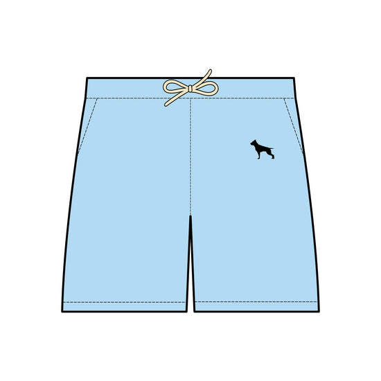 Skizze von Sportshorts mit dem Logo des Sportbekleidungsunternehmens Fitbull, blau farbig.