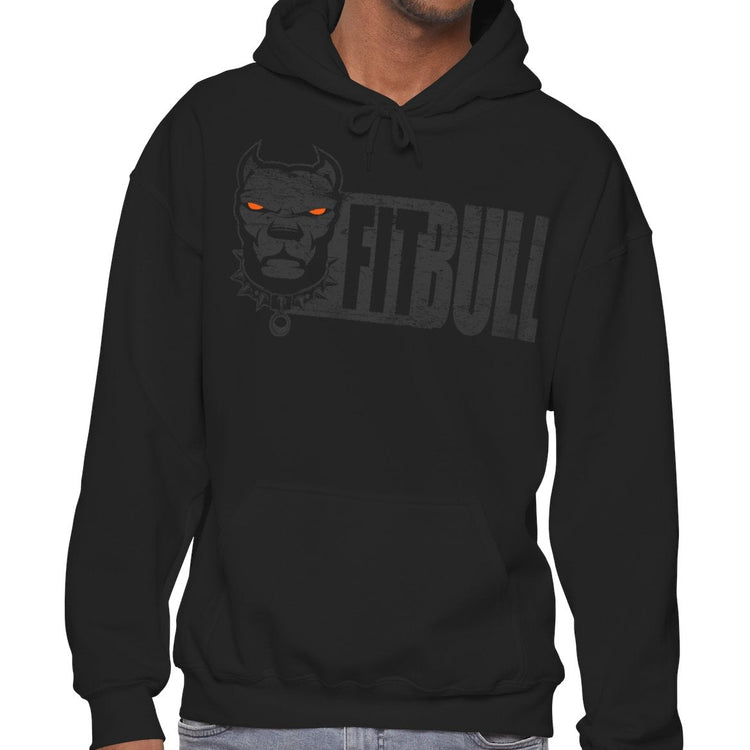 Man wearing a black Fitbull hoodie with 'ELGV' text on a white background