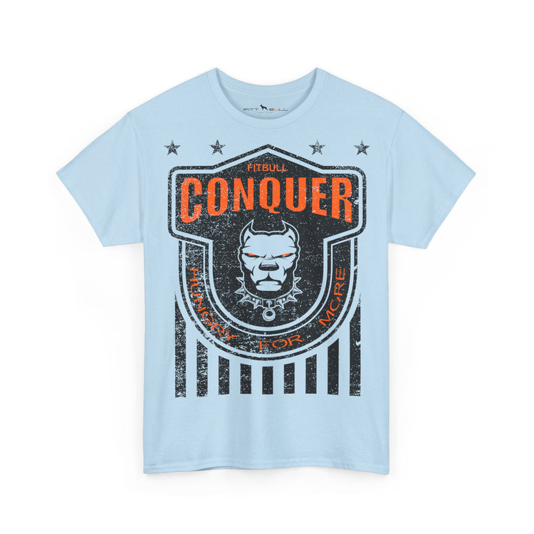 FITBULL Conquer Lion Shield Tee — Vintage Athletic Badge, Distressed Stars & Stripes