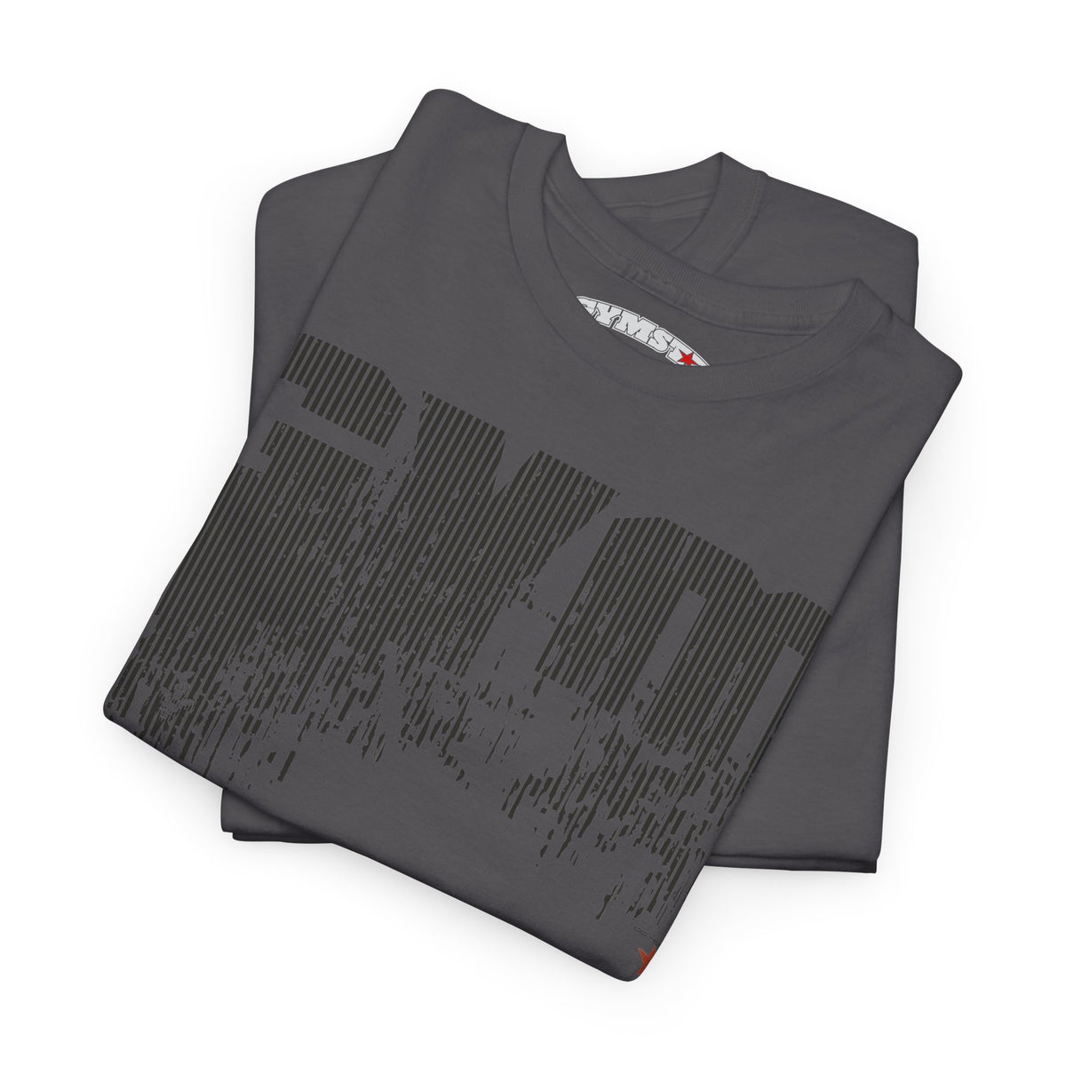 Folded green t-shirt with 'EGODEATH' text on a white background