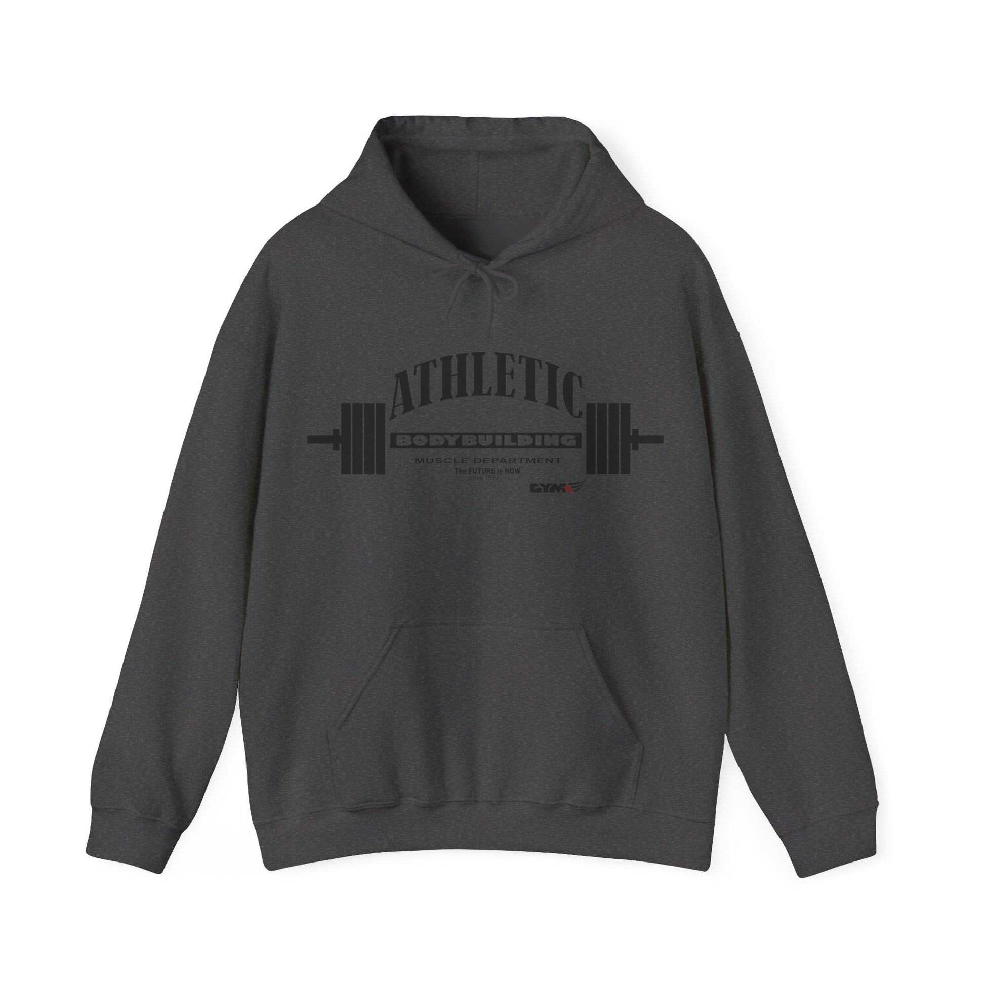 Dark gray Gymstar hoodie on a white background