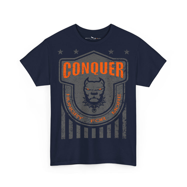 FITBULL Conquer Lion Shield Tee — Vintage Athletic Badge, Distressed Stars & Stripes