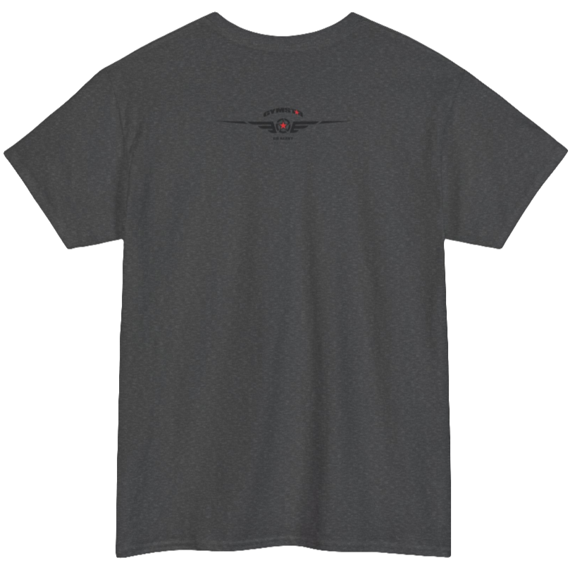 A grey Gymstar t-shirt with the text 'I WANT YOU' printed on the front, along with graphics of a weightlifter and dumbbells. Rear view.
