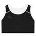 a photo of a black and white fitness bra fitbull fit wear brand, front view