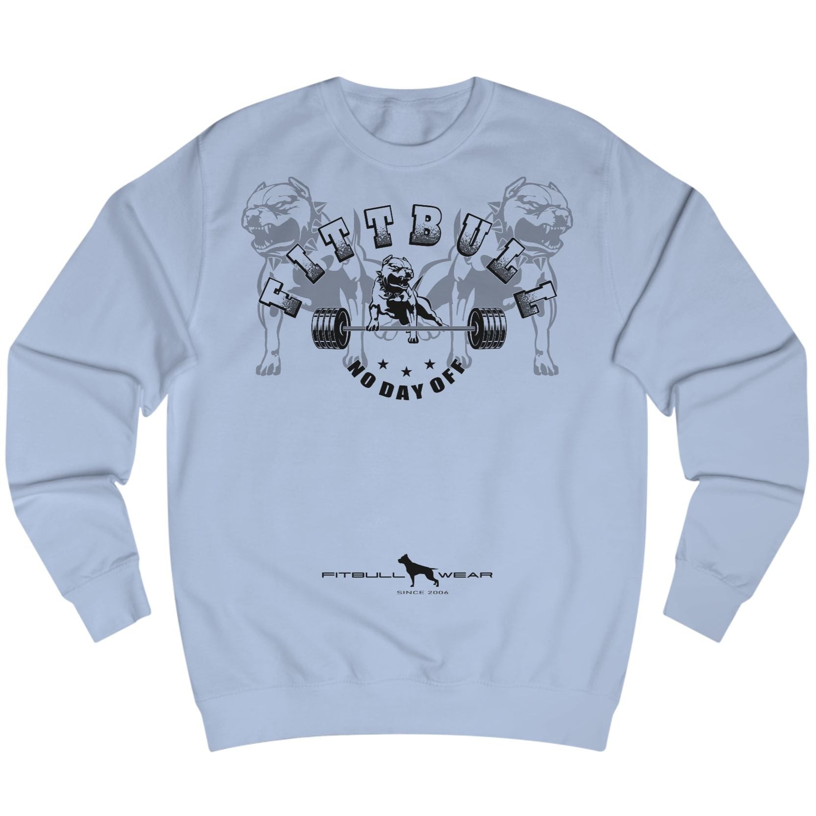 blau Sporthoodie der Marke Fitbull Fitnessbekleidung mit motivierendem Bodybuilding-Motiv