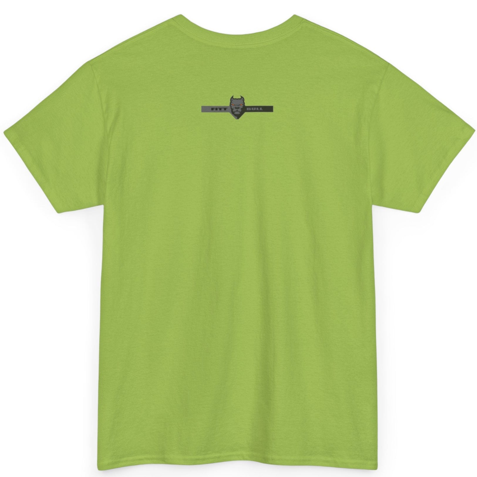A Fitbull t-shirt with a Conquer motivational graphic design back kiwi green.