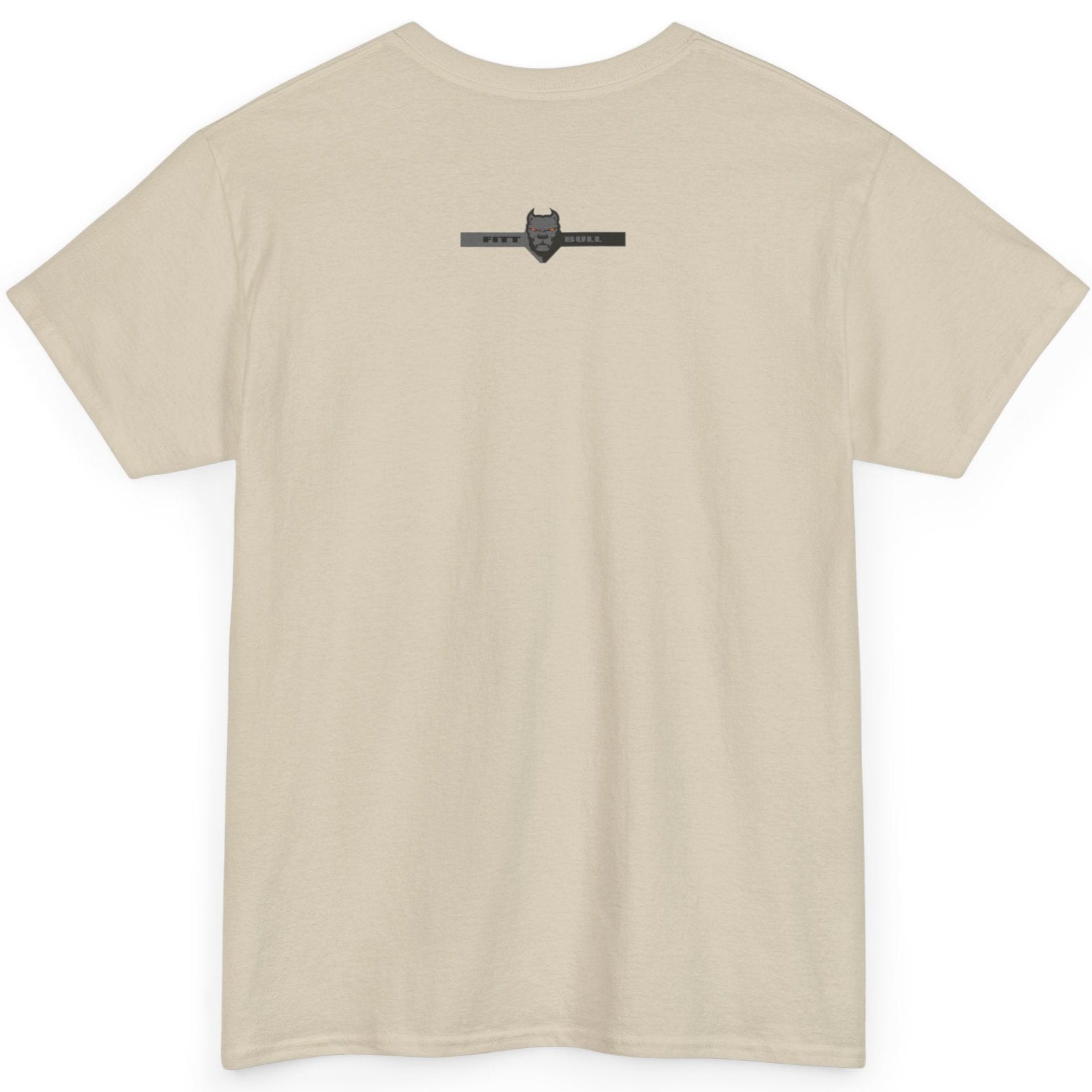 A Fitbull t-shirt with a Conquer motivational graphic design back beige.