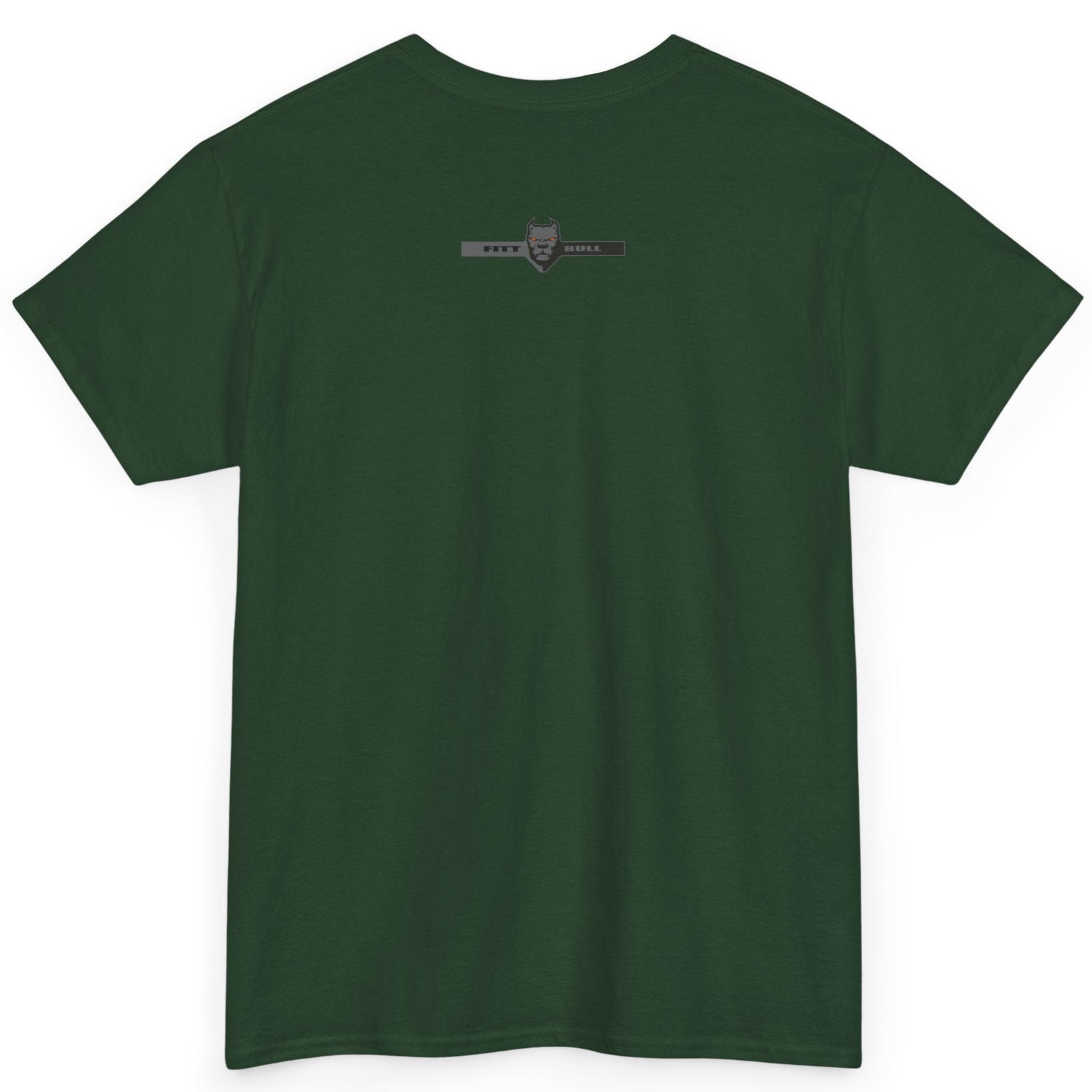 A Fitbull t-shirt with a Conquer motivational graphic design back dark green.