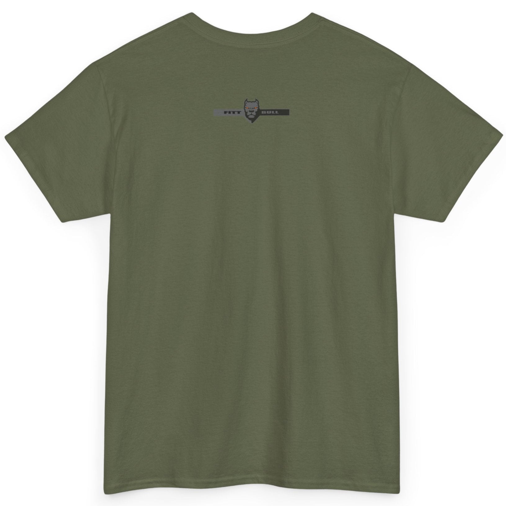 A Fitbull t-shirt with a Conquer motivational graphic design back military green.