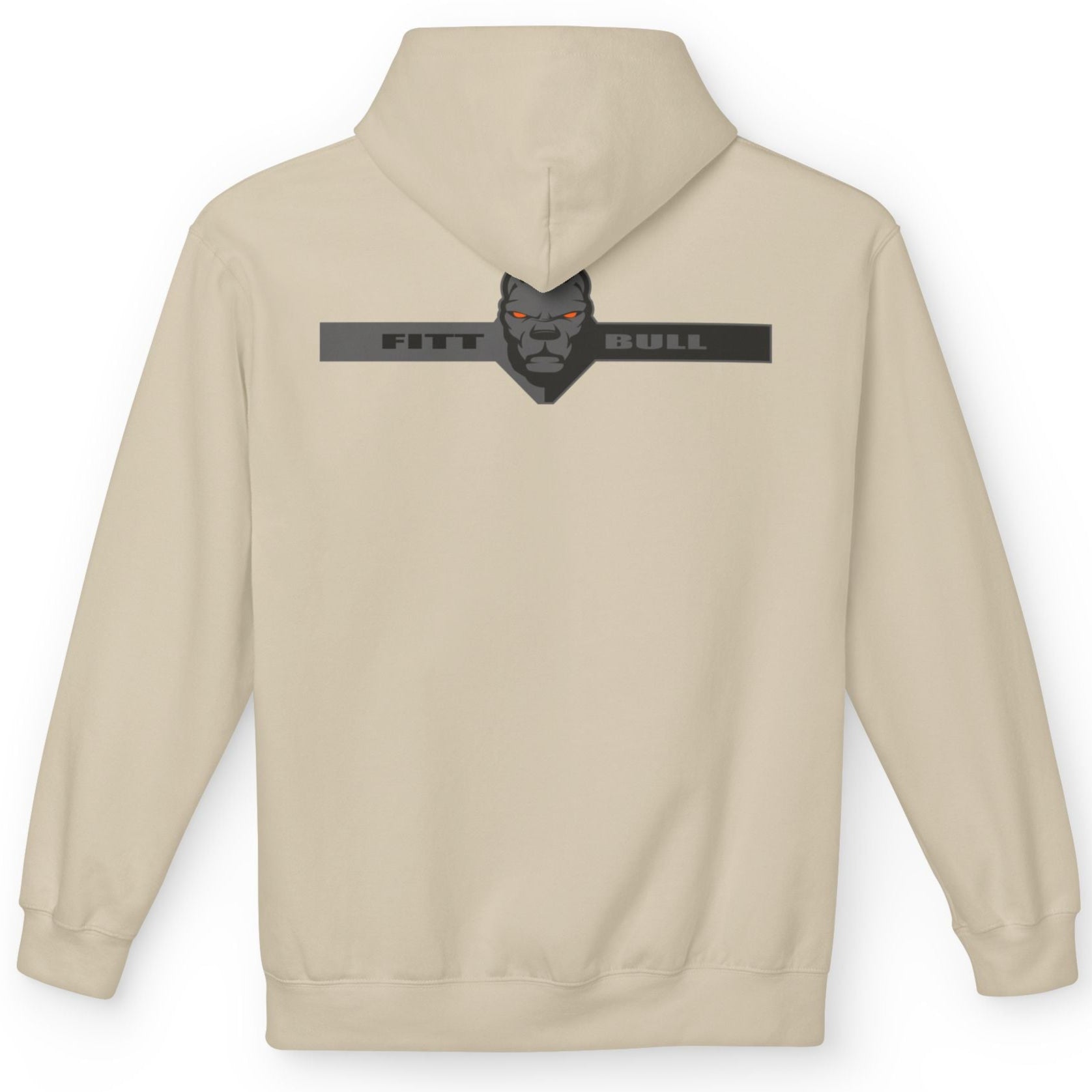 Fitbull sporty hoodie with bodybuilding motivating design Conquer with orange accents back beige.