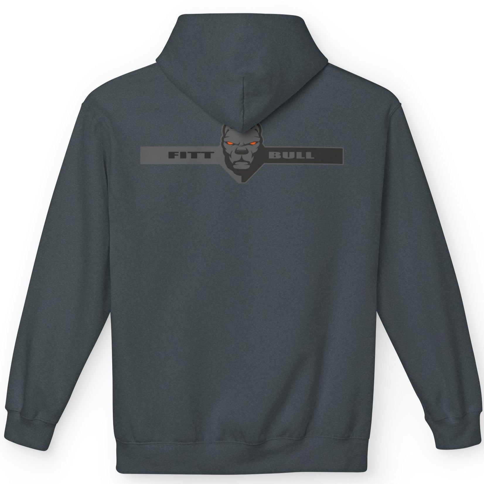 Fitbull sporty hoodie with bodybuilding motivating design Conquer with orange accents back dark grey.