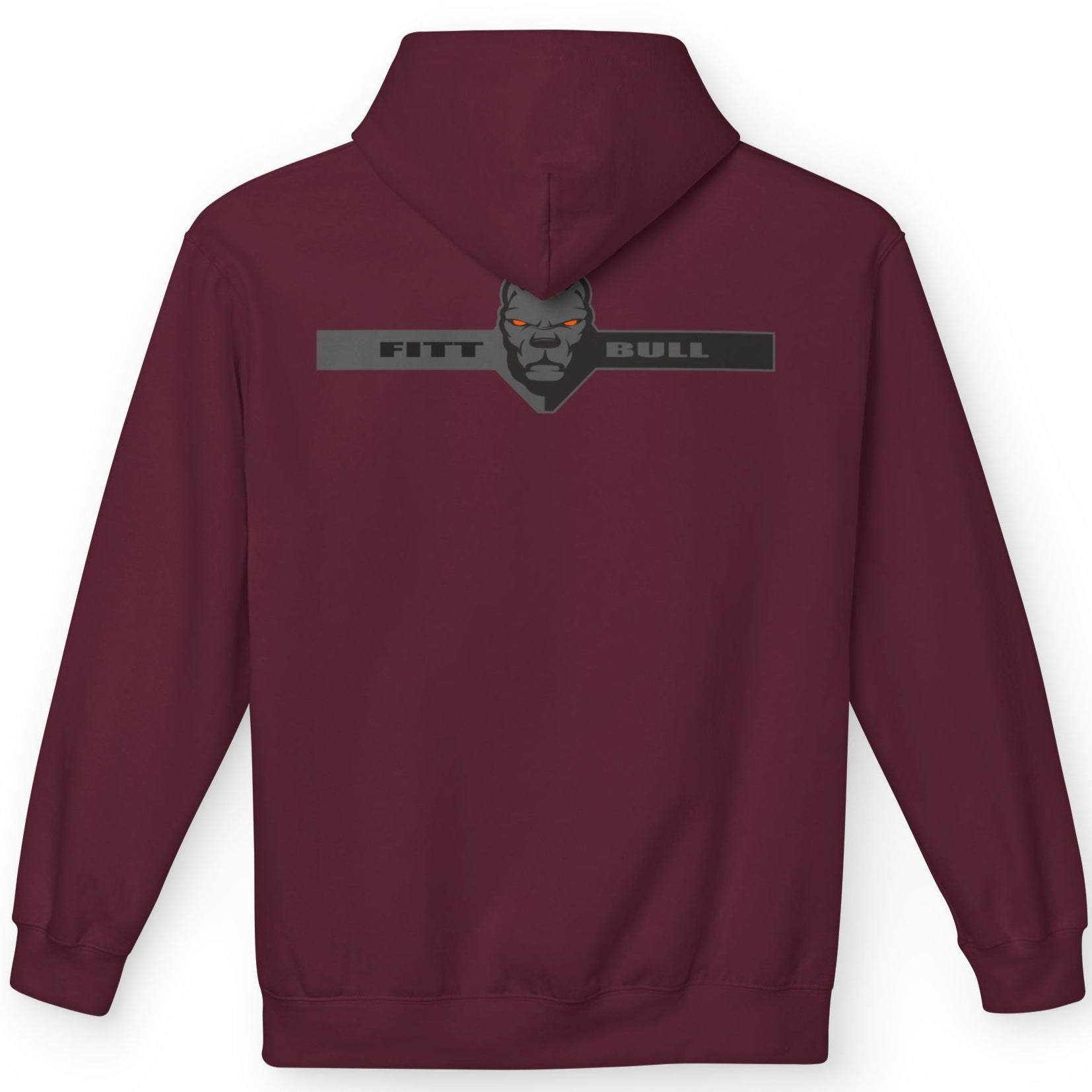 Fitbull sporty hoodie with bodybuilding motivating design Conquer with orange accents back maroon.