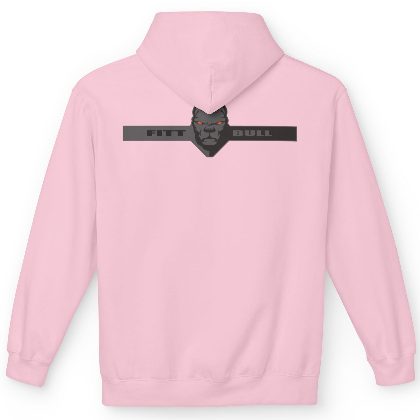 Fitbull sporty hoodie with bodybuilding motivating design Conquer with orange accents back pink.
