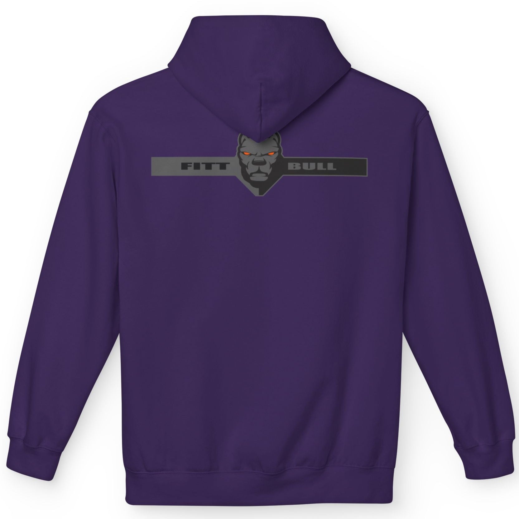 Fitbull sporty hoodie with bodybuilding motivating design Conquer with orange accents back purple.
