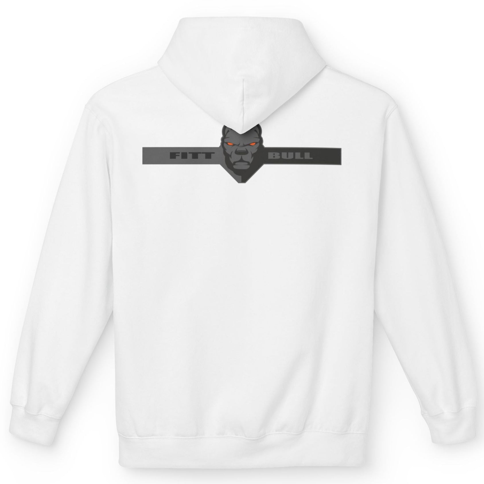  Fitbull sporty hoodie with bodybuilding motivating design Conquer with orange accents back white.