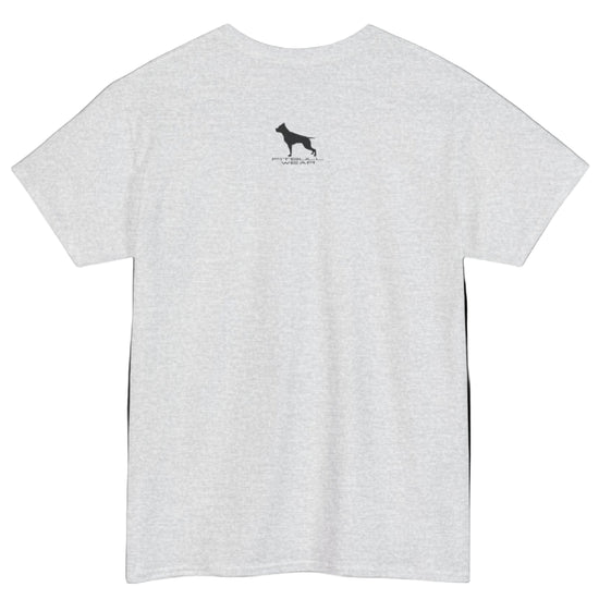 Grey  Fitbull fitnes gym T-shirt with a logo on the back side view.