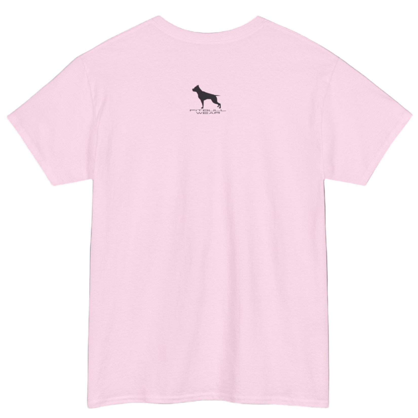 Pink Fitbull T-shirt with a logo on the outer neck  view.
