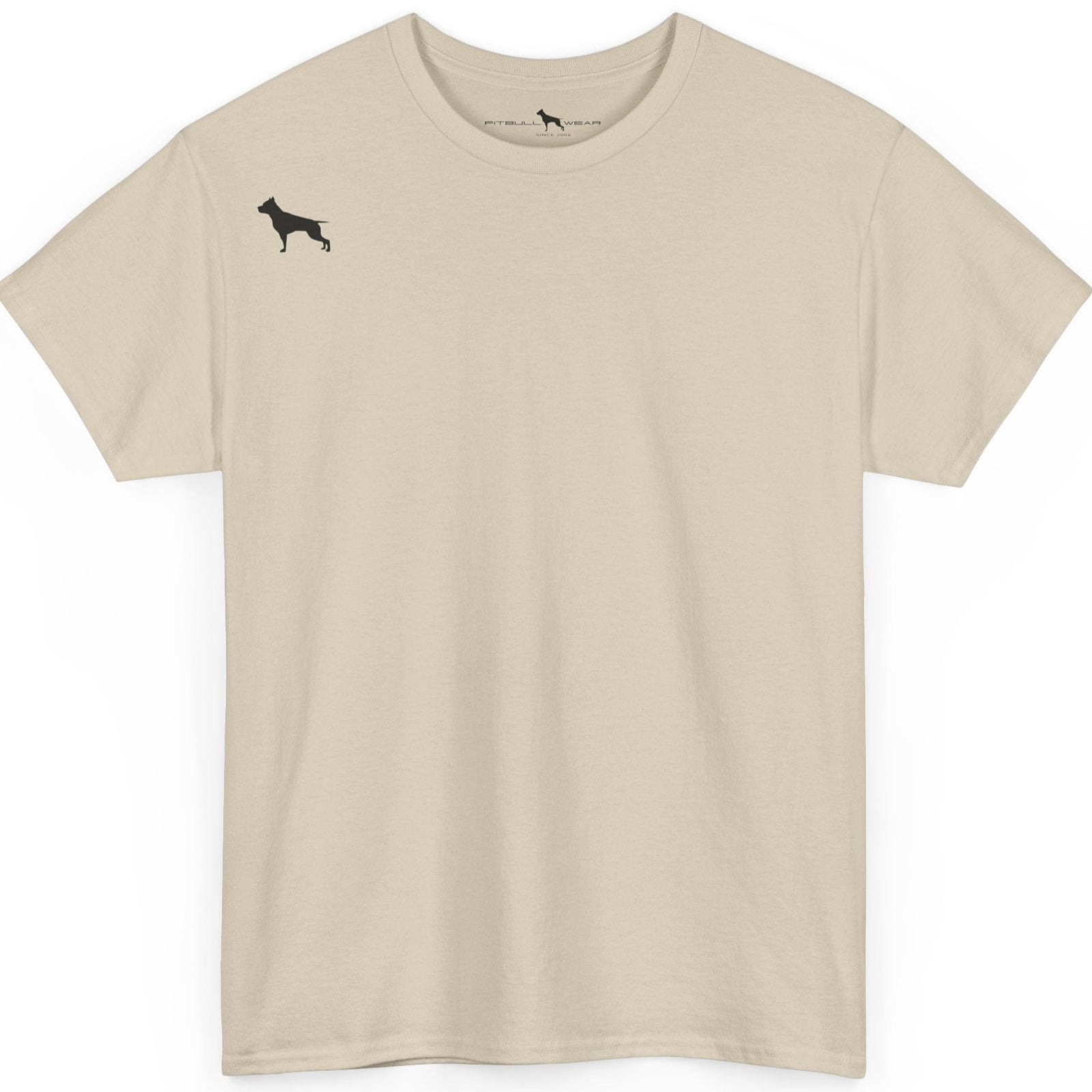 Beige Fitbull t-shirt with a small black logo on the front. Fitness and Bodybuilding motivating.