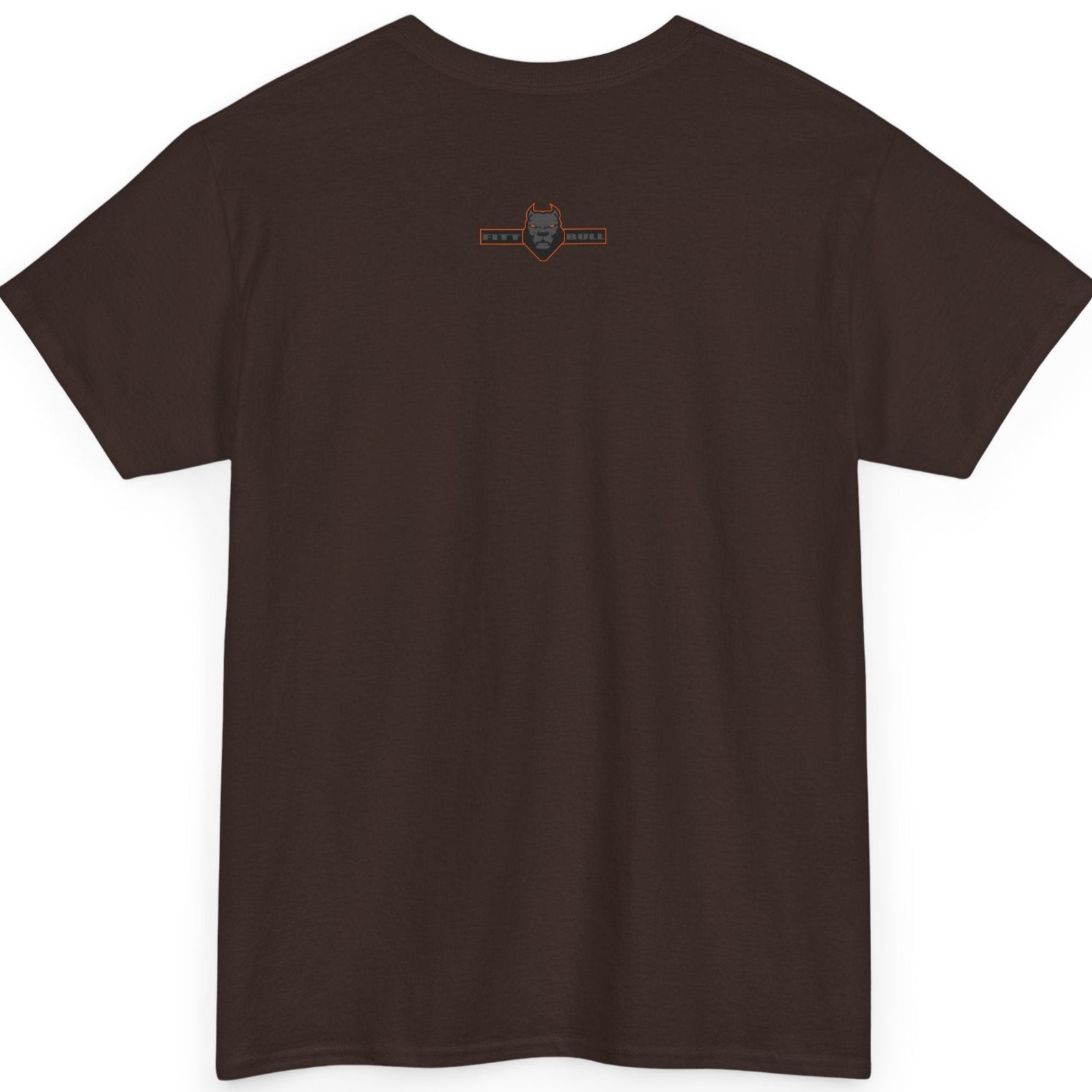 Brown Fitbull t-shirt with a small black logo on the back. Fitness and Bodybuilding motivating.