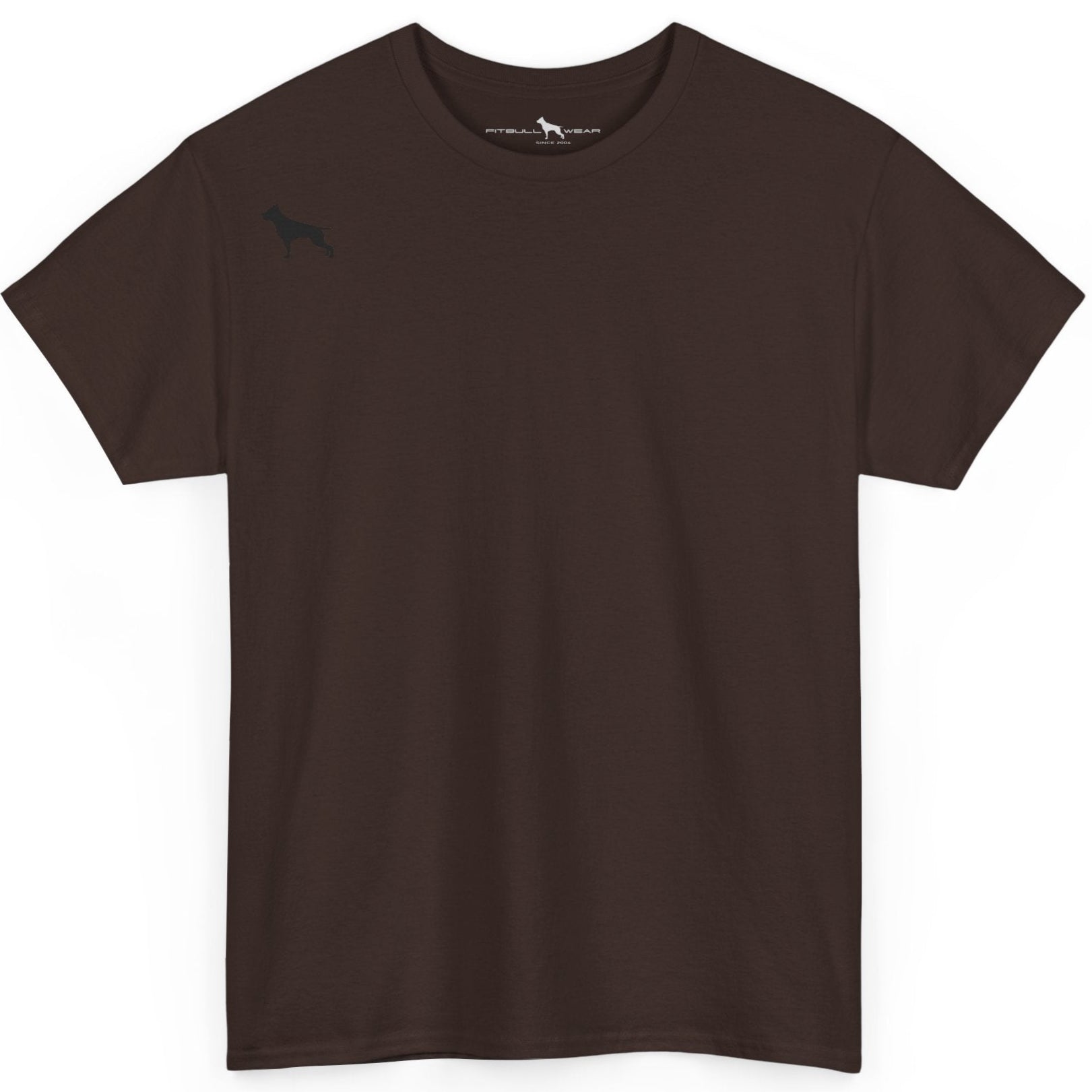 Brown  Fitbull t-shirt with a small black logo on the front. Fitness and Bodybuilding motivating.