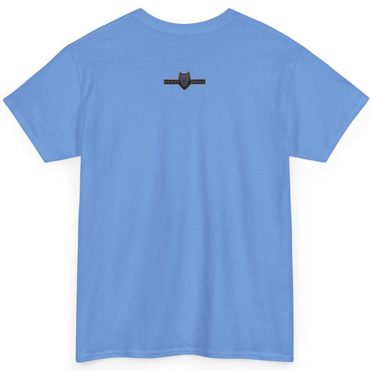 Carolina blue Fitbull t-shirt with a small black logo on the back. Fitness and Bodybuilding motivating.