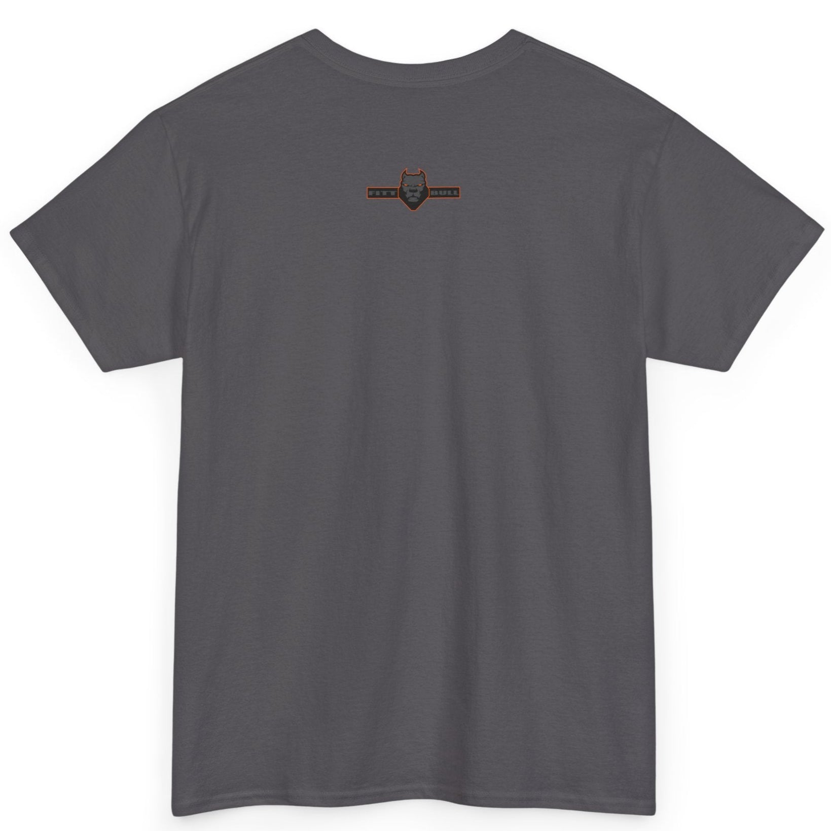 Charcoal Fitbull t-shirt with a small black logo on the back. Fitness and Bodybuilding motivating.