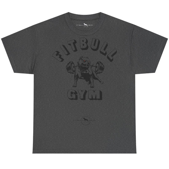 Dark gray t-shirt with 'Bitbull Gym' graphic on a white background