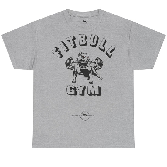 Gray t-shirt with 'Fitbull Gym' graphic on a white background