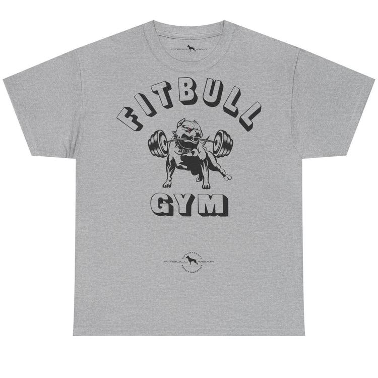Gray t-shirt with 'Fitbull Gym' graphic on a white background