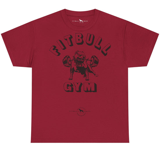 Red t-shirt with 'FitBull Gym' graphic on a white background
