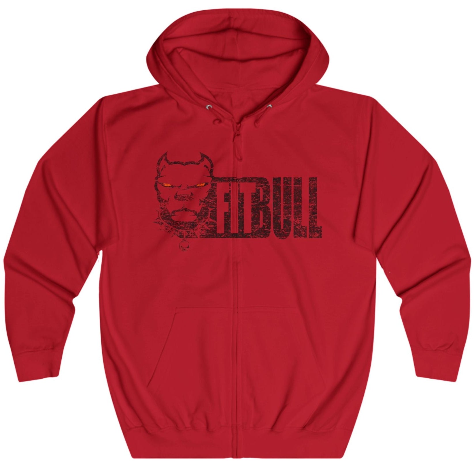 Red Fitbull fitness hoodie with 'Fitbull' logo on a white background