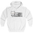 White Fitbull fitness hoodie with a graphic design on a white background