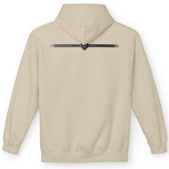 Beige Fitbullhoodie with a zipper on the back against a white backgroundfitness 