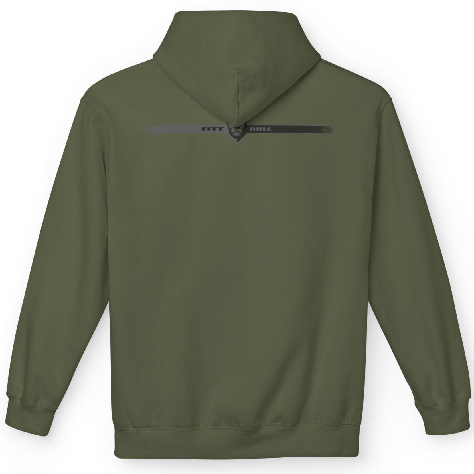 Green Fitbull fitness hoodie with a logo on the back against a white background