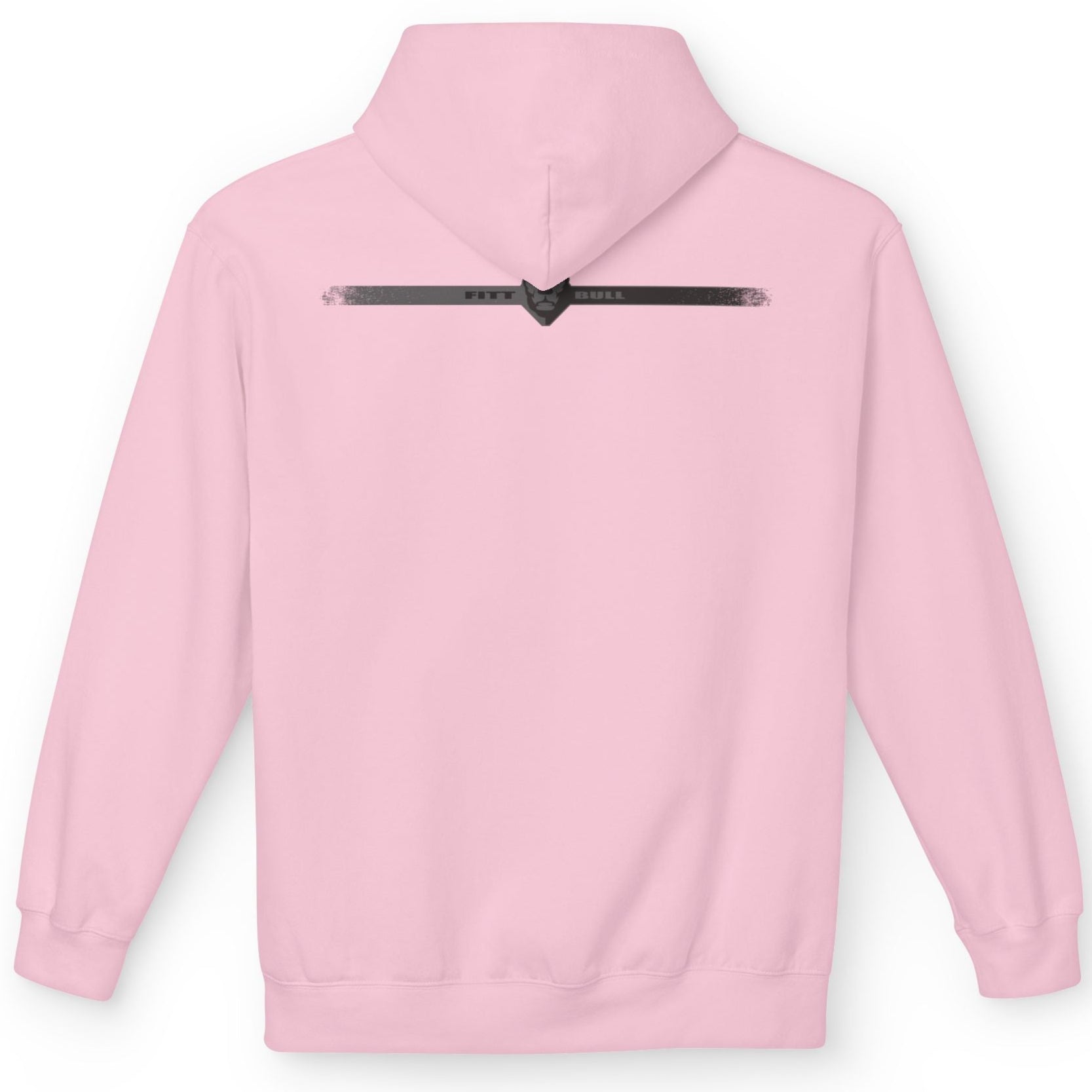 Pink Fitbull fitness hoodie with a zipper on the back against a white background