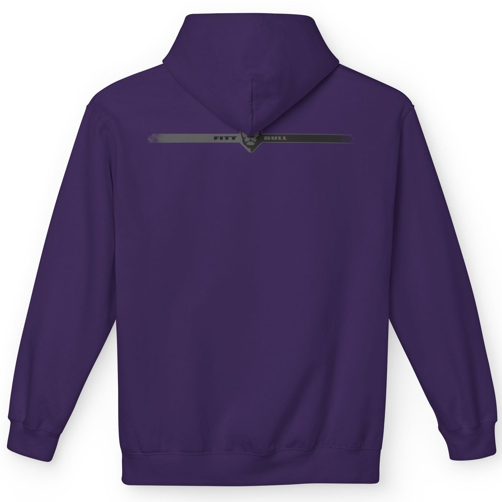 Purple Fitbull fitness hoodie with a zipper on the back against a white background