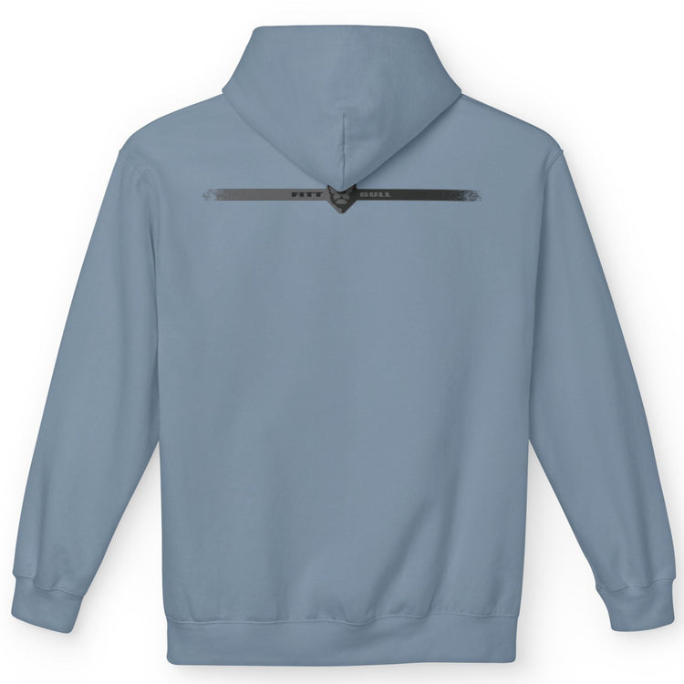 Blue Fitbull fitness hoodie with a zipper on a white background